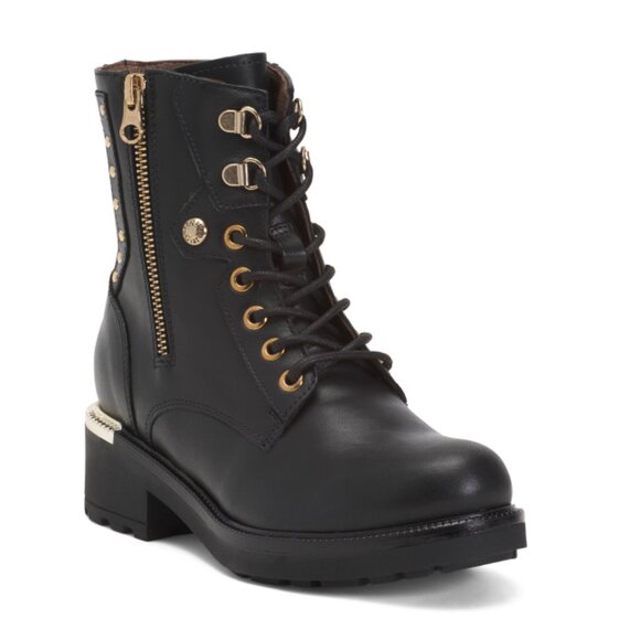 NEROGIARDINI Black Made In Italy Leather Combat Booties - Picture 1 of 2